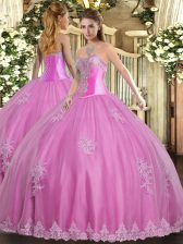  Sleeveless Lace Up Floor Length Beading and Appliques Quinceanera Gown