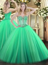  Sweetheart Sleeveless Tulle 15 Quinceanera Dress Beading Lace Up