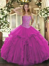 Luxurious Sweetheart Sleeveless Lace Up Quinceanera Gowns Fuchsia Tulle