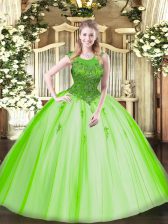 Decent Scoop Sleeveless Quinceanera Dresses Floor Length Beading Tulle