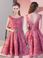Inexpensive Scoop Sleeveless Lace Prom Party Dress Belt Lace Up