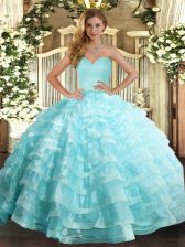 Adorable Floor Length Lace Up Quince Ball Gowns Apple Green for Military Ball and Sweet 16 and Quinceanera with Ruffled Layers