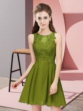 Exquisite Mini Length Olive Green Quinceanera Dama Dress Scoop Sleeveless Zipper