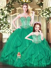 Comfortable Aqua Blue Sleeveless Beading and Ruffles Floor Length 15 Quinceanera Dress