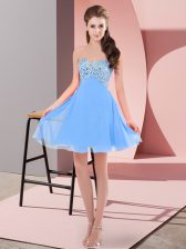 Captivating Baby Blue Lace Up Beading Sleeveless Mini Length