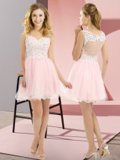  Mini Length Empire Sleeveless Baby Pink Damas Dress Lace Up