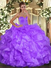  Sweetheart Sleeveless Sweet 16 Dress Floor Length Beading and Ruffles Purple Organza
