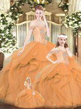 Classical Orange Red Off The Shoulder Lace Up Beading and Ruffles Quinceanera Dresses Sleeveless