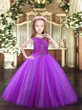 Great Lavender Sleeveless Tulle Zipper Little Girls Pageant Gowns for Party and Quinceanera