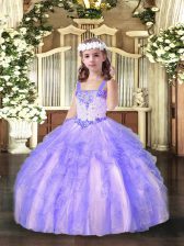 On Sale Sleeveless Lace Up Floor Length Beading and Ruffles Little Girl Pageant Gowns