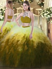 Inexpensive Multi-color Sleeveless Floor Length Beading and Ruffles Backless Quinceanera Gown