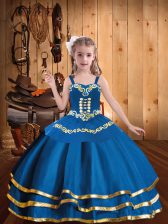 Exquisite Sleeveless Lace Up Floor Length Embroidery and Ruffled Layers Little Girls Pageant Dress