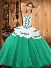  Turquoise Sleeveless Satin and Organza Lace Up Quinceanera Dress for Military Ball and Sweet 16 and Quinceanera