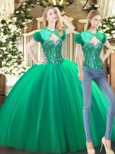  Floor Length Green Quinceanera Dresses Tulle Sleeveless Beading