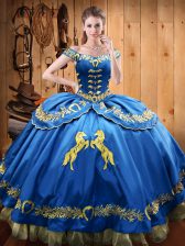  Blue Sleeveless Beading and Embroidery Floor Length Sweet 16 Dresses