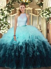 Deluxe High-neck Sleeveless Backless Sweet 16 Dress Multi-color Tulle