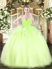  Yellow Green Zipper Quinceanera Gown Ruffles Sleeveless Floor Length