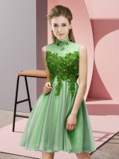  Apple Green Lace Up Court Dresses for Sweet 16 Appliques Sleeveless Knee Length