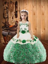 Excellent Multi-color Child Pageant Dress Sweet 16 and Quinceanera with Embroidery and Ruffles Straps Sleeveless Lace Up