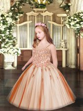  Floor Length Rust Red High School Pageant Dress Spaghetti Straps Sleeveless Lace Up