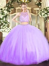 Glittering Lavender Scoop Neckline Beading Quinceanera Gown Sleeveless Zipper