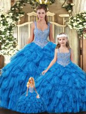  Floor Length Teal Quinceanera Gowns Scoop Sleeveless Lace Up