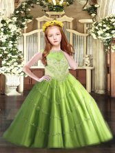  Ball Gowns Tulle Scoop Sleeveless Beading and Appliques Floor Length Zipper Little Girl Pageant Dress