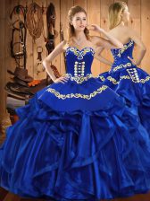 Traditional Sweetheart Sleeveless Lace Up Sweet 16 Quinceanera Dress Royal Blue Satin and Organza