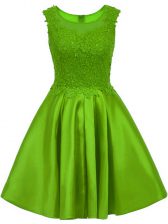 Glamorous A-line Lace Dama Dress for Quinceanera Zipper Satin Sleeveless Mini Length