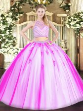 Sexy Tulle Sleeveless Floor Length Quince Ball Gowns and Beading