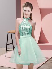  Mini Length Backless Dama Dress for Quinceanera Apple Green for Prom and Party and Wedding Party with Sequins