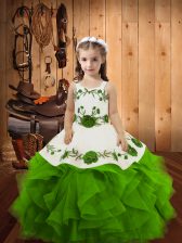 Dazzling Straps Lace Up Embroidery and Ruffles Evening Gowns Sleeveless