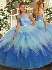 Amazing Scoop Sleeveless Backless Quince Ball Gowns Multi-color Organza