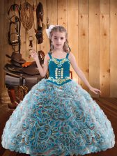 Best Straps Sleeveless Fabric With Rolling Flowers Evening Gowns Embroidery and Ruffles Lace Up