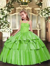  Straps Sleeveless Taffeta Little Girl Pageant Gowns Beading and Ruffled Layers Lace Up