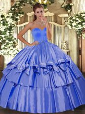 Edgy Blue Lace Up Quinceanera Gown Beading and Ruffled Layers Sleeveless Floor Length