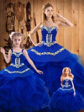 Sophisticated Royal Blue Sweetheart Neckline Ruffles Vestidos de Quinceanera Sleeveless Lace Up