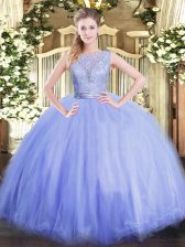  Lavender Backless Scoop Lace Sweet 16 Dresses Tulle Sleeveless