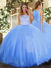  Baby Blue Clasp Handle 15 Quinceanera Dress Lace Sleeveless Floor Length