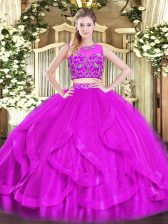 Smart Red Sleeveless Floor Length Beading and Ruffles Zipper Quinceanera Gown