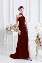  Sleeveless Sweep Train Beading Lace Up Homecoming Dress