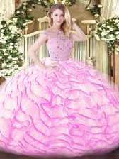 Classical Beading and Ruffled Layers Quinceanera Dress Lilac Zipper Sleeveless Sweep Train