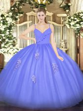 Fashion Sleeveless Zipper Floor Length Appliques Sweet 16 Dress