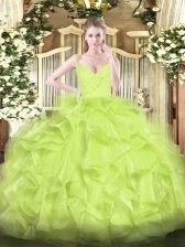 Eye-catching Yellow Green Zipper Sweet 16 Quinceanera Dress Ruffles Sleeveless Floor Length