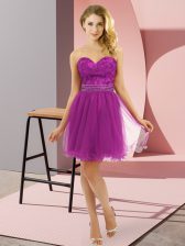  Empire Dress for Prom Eggplant Purple Sweetheart Tulle Sleeveless Mini Length Zipper