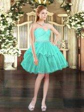 Popular Sweetheart Sleeveless Tulle Prom Gown Beading and Lace Lace Up