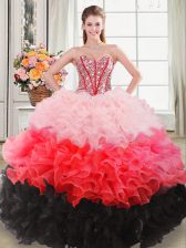 Fashion Multi-color Sleeveless Organza Lace Up Quince Ball Gowns for Sweet 16 and Quinceanera