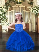 Custom Design Tulle Sleeveless Floor Length Custom Made Pageant Dress and Beading and Ruffles