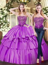 Amazing Eggplant Purple Strapless Lace Up Beading and Ruffled Layers Quinceanera Gowns Sleeveless