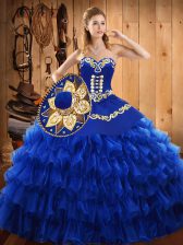  Blue Sleeveless Tulle Lace Up 15 Quinceanera Dress for Military Ball and Sweet 16 and Quinceanera